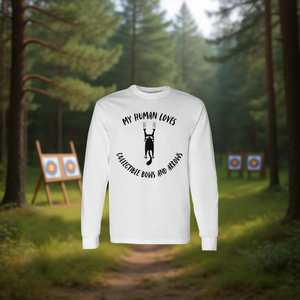 Maglietta a maniche lunghe per genitori di gatti con stampa 'My Human Loves Collectible Bows And Arrows' - Product Image 2