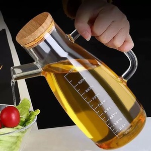 Gran oferta, botella de aceite de vidrio de borosilicato de 1000ml, cocina con dispensador de aceite de vidrio con mango, tapa de bambú y escala - Product Image 5
