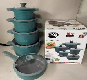 Vente à chaud de pots antiadhésifs de luxe 10 pièces ensemble de casseroles de cuisson durables ustensiles de cuisine antiadhésifs en granit