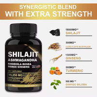 Capsules de Shilajit Complexe Viral Haute Concentration 15250mg avec Rhodiola et Ginseng pour Soutien Antioxydant, Immunitaire et Vitalité - Usage Adulte