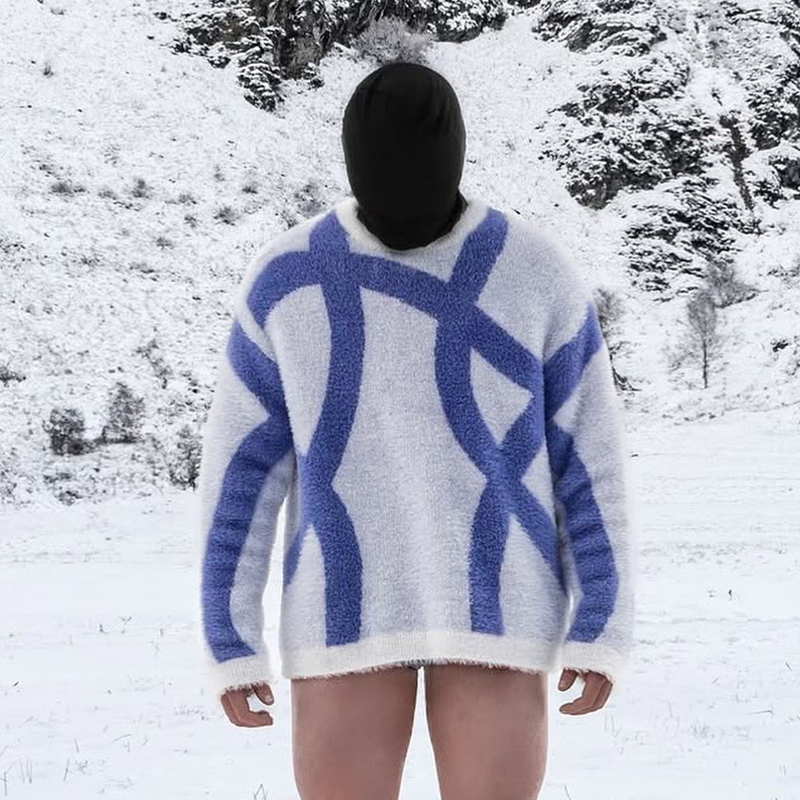Custom Jacquard logo Streetwear Oversized Pullover Men's Mohair Sweaters Men's Sweaters