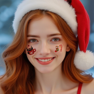 <span class=keywords><strong>Tatuaggi</strong></span> Temporanei Natalizi con Glitter, Adesivi <span class=keywords><strong>per</strong></span> Viso, Gatto Giocoso Cartoon, Albero di Natale, Tatuaggio Impermeabile <span class=keywords><strong>per</strong></span> Viso, Collo, Braccio - Product Image 3
