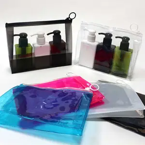 Özel Logo Mini temizle makyaj PVC küçük seyahat tuvalet torbalar toplu su geçirmez şeffaf plastik kozmetik fermuarlı çanta