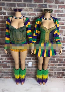 Completo a Due Pezzi Color Block per Mardi Gras, Top Corto a Maniche Lunghe e Minigonna per Feste di Carnevale - Product Image 4