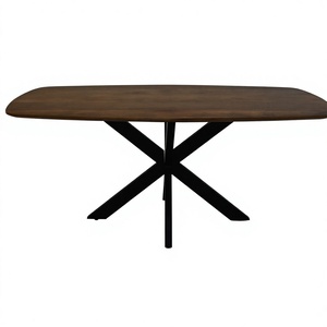 Modern Rectangle Shape Solid <b>Wood</b> <b>Top</b> Dining <b>Table</b> with Black Metal X Base Minimalist Design Dining Room Furniture - Product Image 1