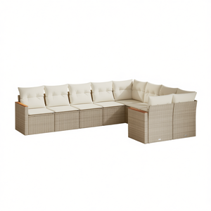Ensemble de canapés de jardin en polyrotin beige, 9 pièces, mobilier d'extérieur, design contemporain confortable, coussins en mousse haute densité - Product Image 1