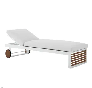 Cómoda cama de Sol de aluminio con marco de teca, Chaise Lounge, para exteriores