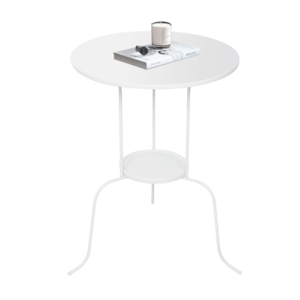Table d'appoint pliante portable blanche à 2 niveaux en fer, table basse d'appoint minimaliste intelligente pour salon - Product Image 1