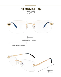 Tùy Chỉnh Unisex Rắn Thép Không Gỉ Kính Quang Học Thời Trang Hình Chữ Nhật Không Có Vành Kinh Doanh Khung - Product Image 5