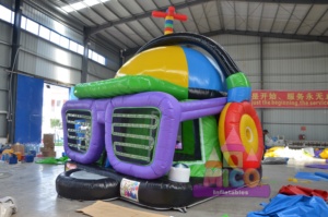 Château gonflable arc-en-ciel en forme de fleur avec fenêtres à volets pour aire de jeux intérieure pour enfants - Product Image 3