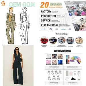 Ensemble <span class=keywords><strong>pantalon</strong></span> et haut pour <span class=keywords><strong>femme</strong></span>, col rabattu, sans manches, à lacets, couleur unie, coupe régulière, élégant, pour le bureau, 2 pièces - Product Image 1