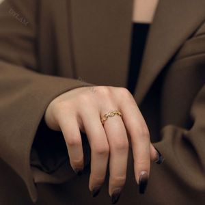 Dylam Trendy 925 Sterling Silver 18k Gold Plated Curb Chain <b>Finger</b> <b>Ring</b> Link Chain Opening <b>Rings</b> for Women - Product Image 5