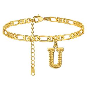 Tobillera Cubana Clásica de Acero Inoxidable con 26 Iniciales, Chapada en Oro, Joyería de Moda de Verano para Mujer, Venta al por Mayor - Product Image 6