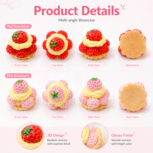 คาโบชองเค้กครีมสตรอว์เบอร์รี 3 มิติ ขายส่ง ของตกแต่งขนมหวานปลอม DIY กาววิปครีม อุปกรณ์ตกแต่งเดโคเดน - Product Image 2