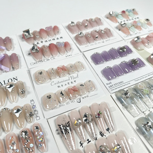 Venta al por Mayor, 10 Piezas/Juego de <span class=keywords><strong>Uñas</strong></span> Postizas Hechas a Mano, Diseño Aleatorio, Tamaño Variado, <span class=keywords><strong>Uñas</strong></span> de Gel Artificiales Cuadradas, Almendradas y Stiletto para Dedos - Product Image 3