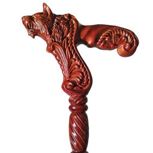 Canne de marche en bois massif avec tête de loup et de chien Fiage, 90-95 cm, embout en caoutchouc - Product Image 2