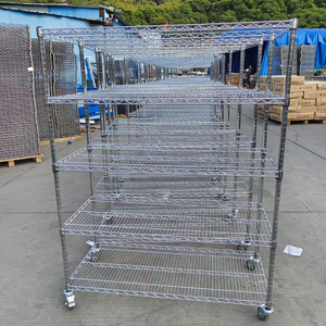 رفوف متعددة الطبقات مطلية بالكروم مضادة للكهرباء الساكنة، رفوف تخزين معدنية منزلية للمستودعات مع عجلات سميكة - Product Image 1