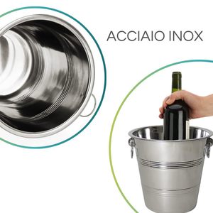 Seau à glace en acier inoxydable 24x21 cm, capacité de 4 litres, refroidisseur de boissons élégant pour le refroidissement du champagne et du vin - Product Image 3