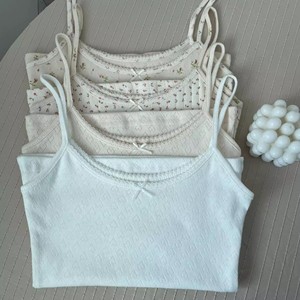 Brandy BM Bowknot Canotta da <span class=keywords><strong>donna</strong></span> in puro cotone con motivo floreale in pizzo quadrato, vestibilità slim, ad asciugatura rapida, stile coreano, estiva - Product Image 4