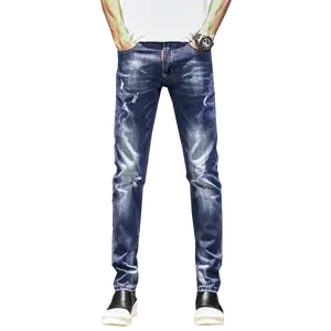 2024 Calça jeans masculina slim fit azul da moda, calça jeans slim fit
