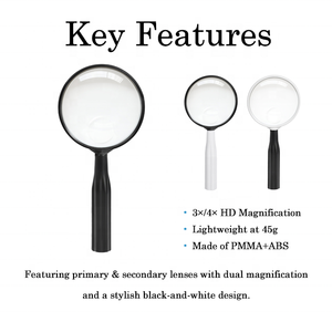 Kính lúp cầm tay đen trắng có tay cầm hình cánh hoa, ống kính độ nét cao 75mm dùng để đọc sách & làm việc tỉ mỉ - Product Image 3