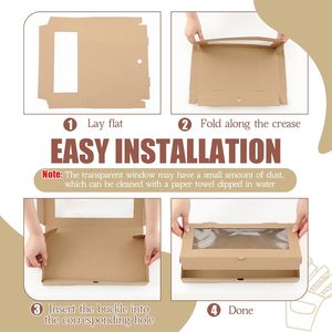 กล่องพิซซ่าลูกฟูกทรงสี่เหลี่ยม กล่องใส่อาหารแบบนำกลับบ้านพร้อมฝาปิดแบบมีหน้าต่างใสและห่วงดึงสำหรับใส่ขนมปังแผ่นบาง ขนมอบ - Product Image 3