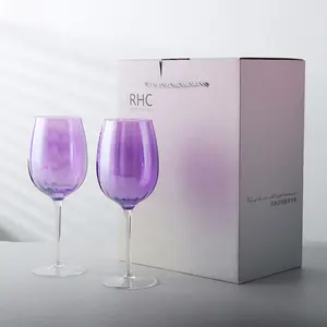 Vente chaude Logo Personnalisé Longue Tige Verre À Vin Rouge Flûtes À Champagne Violet Pour Mariage