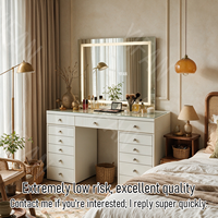 Coiffeuse avec grand miroir éclairé, bureau de maquillage avec 5 tiroirs, ensemble coiffeuse avec prise électrique, table de maquillage avec 13 tiroirs
