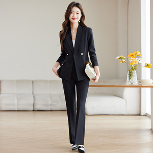 Light Blue Women's Suit Set Polyester Formal Work Wear Spring Anti-Wrinkle Full Sleeve - Product Image 3