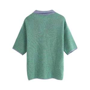 Nouveau produit Explosion ensemble de pulls pour femmes bloc de couleur pull à col rabattu à manches courtes ensemble anti-rides pour femmes - Product Image 3