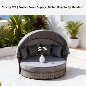 Fabricant professionnel : Lit de repos modulaire convertible en rotin rond avec auvent pour hôtels et complexes hôteliers commerciaux - Product Image 2