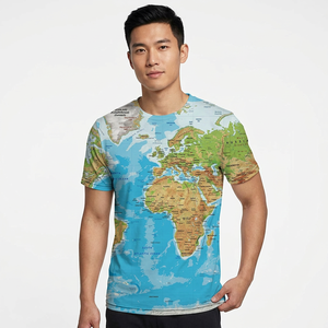 T-shirt unisexe avec carte du monde en 3D, t-shirt graphique pour hommes, manches courtes, col rond, imprimé, décontracté, été - Product Image 1