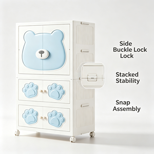 Lemari Pakaian Anak Lipat Grosir Motif Beruang dengan Panel Magnetik dan Roda, Kabinet Penyimpanan Pakaian Kamar Tidur Anak - Product Image 2