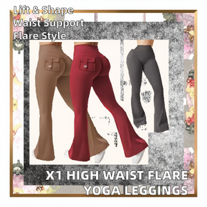 Pantalones Cortos de Yoga X1 para Mujer, Cintura Elástica con Botones y Bolsillos, Diseño Acampanado, Cintura Alta, Estampado a Cuadros, Ecológicos, Sin Costuras, para Actividades al Aire Libre - Product Image 2