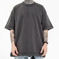 Camiseta de Manga Corta para Hombre, 100% Algodón, Corte Personalizado, Tejido de Punto, Talla Grande, Estilo Vintage Lavado con Ácido, Hip Hop