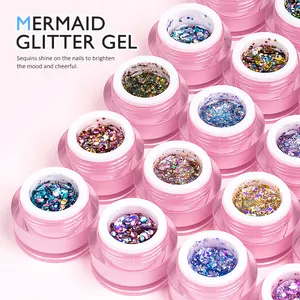 Serpihan berkilau cat kuku Gel UV Glitter putri duyung gemerlap gemerlap dalam 8g guci