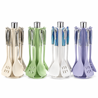 OEM ODM Ensemble de 7 ustensiles de cuisine en silicone de qualité alimentaire, noirs, résistants à la chaleur, antiadhésifs, avec support rotatif noir