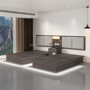Modern Minimalist Hotel Twin Room Furniture Sets Wood <b>Platform</b> <b>Bed</b> <b>Frame</b> With Headboard Nightstands & Mattress For 3 Star Hotels - Product Image 5