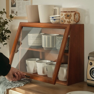 Solid Wood Desktop <b>Storage</b> <b>Box</b> Rectangle Retro Design For Cups Figurines Display Rack Standing Type Tidy Organizer - Product Image 1