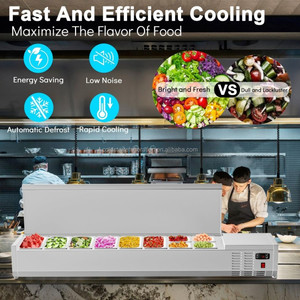 Mostrador refrigerado comercial para ensaladas, mesa de preparación de ensaladas con cubierta de vidrio, vitrina refrigerada para ingredientes - Product Image 5
