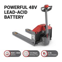 Chariot élévateur à palettes électrique robuste de 1,5 tonne avec batterie au plomb-acide 48V/30Ah pour 5 heures d'exploitation continue en entrepôt et en logistique
