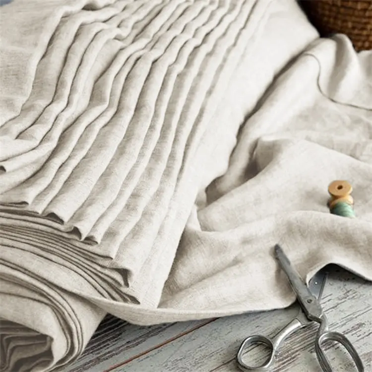 Artística a granel Natural sin blanquear liso lavado belga puro de Chambray Lino camisa cortinas grueso textil de tela por la yarda