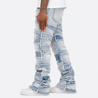 Jeans empilés pour hommes DiZNEW, effet usé, bords effilochés, denim délavé clair, pantalon Y2K streetwear hip hop, fabrication BSCI personnalisée