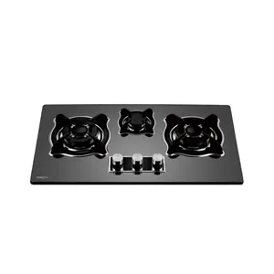 Black Stainless Steel Gas Hob For 3 Burners