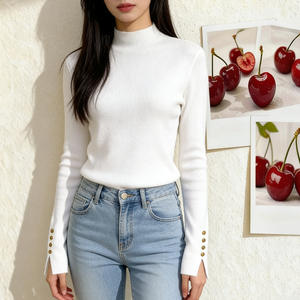 <span class=keywords><strong>Maglieria</strong></span> a Maniche Lunghe Tinta Unita con Collo Semi-Alto, Stile Coreano Primaverile, Abbigliamento Femminile 2026 - Product Image 2