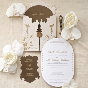 Juego de Tarjetas de Invitación de Boda con Impresión Tipográfica de Lujo, Corte Láser, Papel Dorado, Diseño Floral, Invitación de Boda Personalizada con Arco - Product Image 2