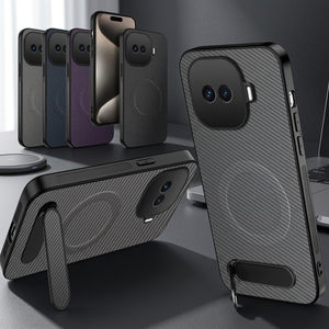 Funda de Cuero Magnética Premium HILIM con Acabado Mate de Fibra de Carbono para vivo IQOO Z11 Turbo 5G 6.59" |   Soporte integrado a prueba de golpes, inalámbrico - Product Image 3