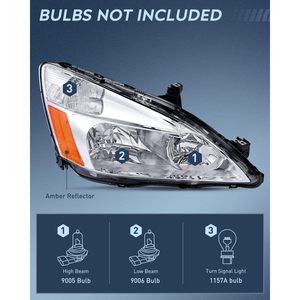 Conjunto de Faros Delanteros con Carcasa Cromada Nilight para Honda Accord 2003-2007, Repuesto con Reflector Ámbar, Iluminación Exterior para Automóvil - Product Image 4