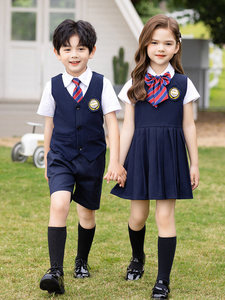 Ensemble d'été style collège britannique pour garçons et filles, uniforme scolaire primaire, <span class=keywords><strong>costume</strong></span> de chorale de classe, coton pour la remise des diplômes - Product Image 2