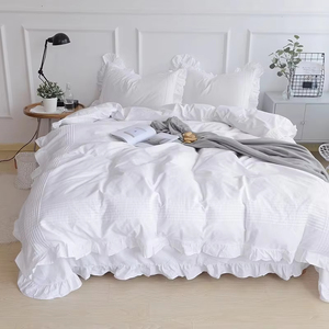 Sábana Plana Blanca Lisa de Princesa Coreana, Sábanas de Algodón <span class=keywords><strong>100</strong></span>, Hoja de Loto con Volantes, Sábana Plana para Adultos, Sin Fundas de Almohada - Product Image 6